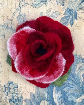 Agnes Foss - Felted Rose Brooch - Crimson and White